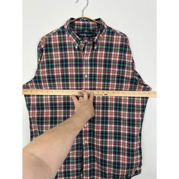 Ralph Lauren Men’s 16.5 34/35 Button Front Shirt Plaid Long Sleeve Green Red - Picture 5 of 9